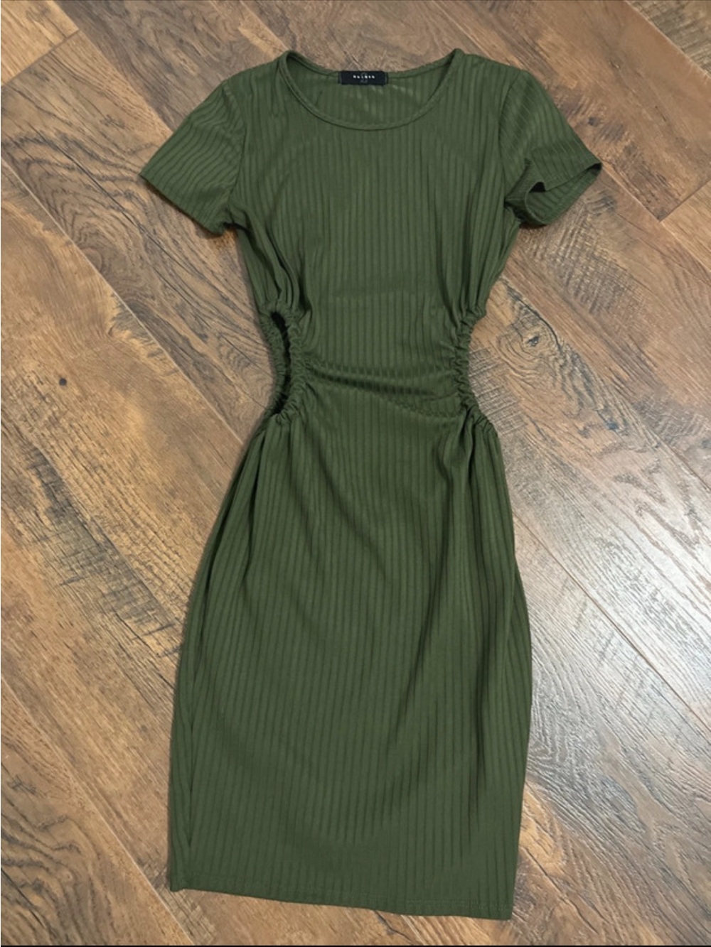 Saints Olive Green Ribbed Midi Dress with Side Shirring